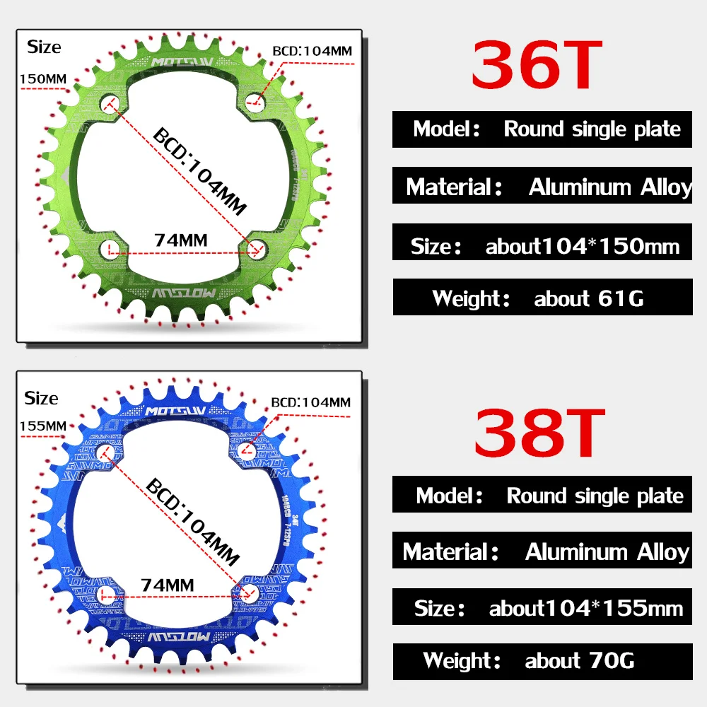 104BCD круглая узкая широкая цепь MTB горный велосипед 32T 34T 36T 38T коленчатый набор один зуб части пластины 104BCD цепное колесо