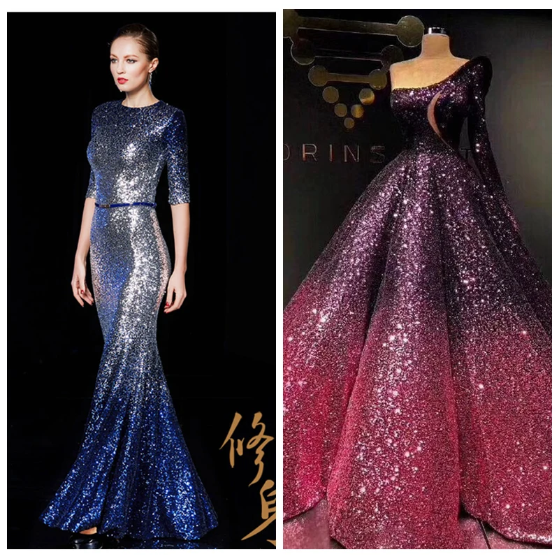 

LASUI 13 colors 5 yards=1 lot 3MM encryption brilliant Gradient sequins mesh lace fabric Evening dress Party dress fabric W0041
