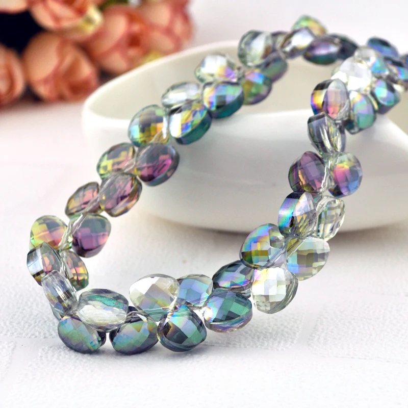 Wholesale 98Pcs Faceted Heart Glass Crystal Spacer Beads 9x10mm, Pink