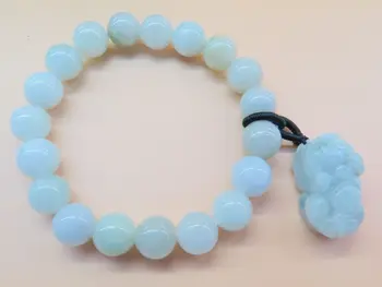 

Natural Grade A Jade (jadeite) 10mm Round Bead with Pixiu Charm Bracelet