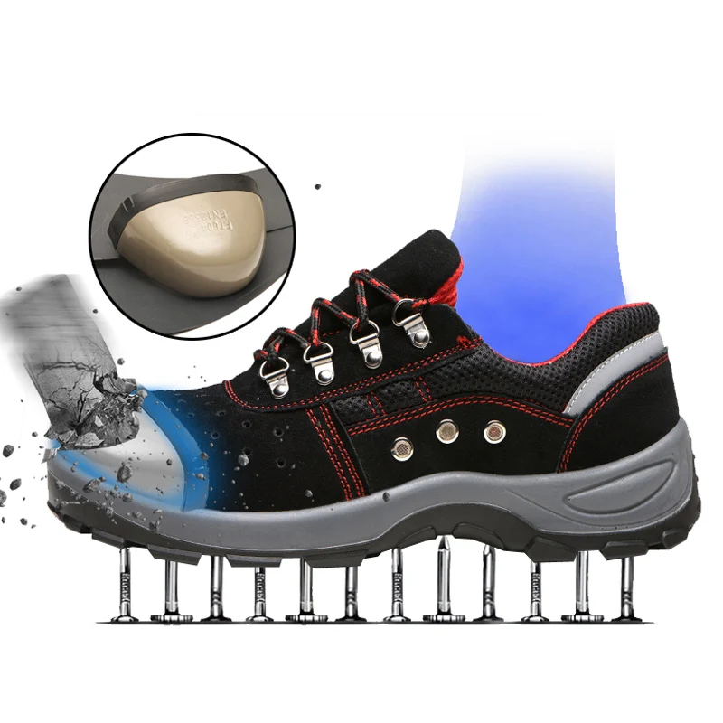 للجنسين أحذية أمان الصلب اصبع القدم الأحذية الرجال النساء خفيفة الوزن تنفس شبكة تأثير مقاومة في الهواء الطلق أحذية عمل بوتاس الغمد
