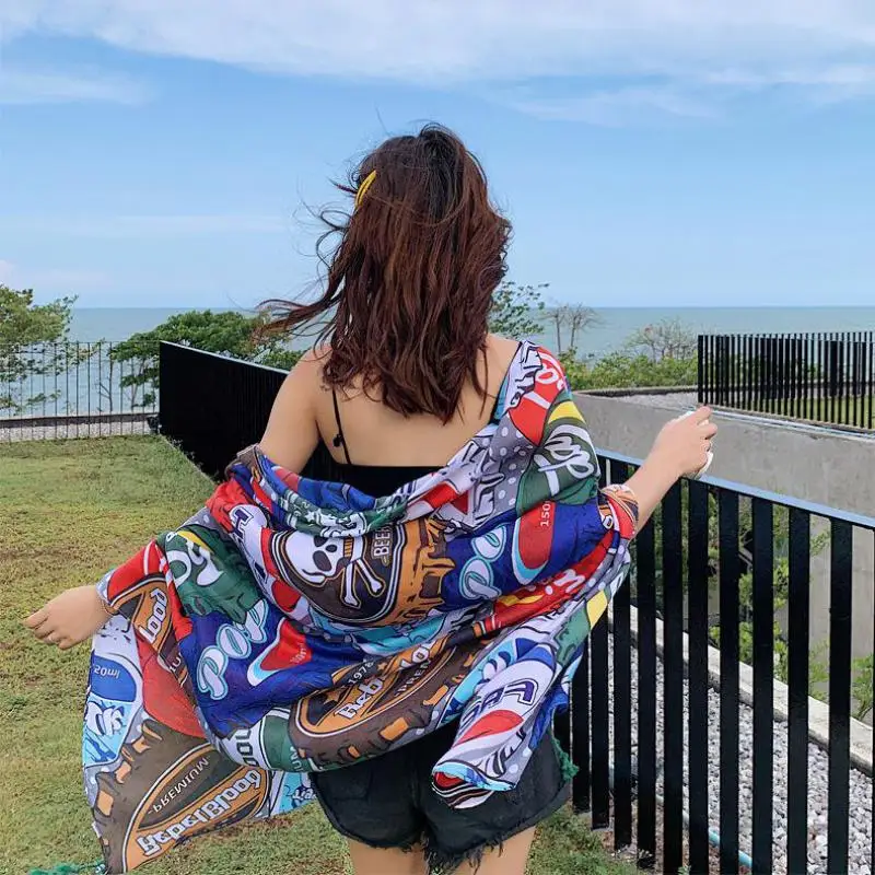 

Women's imitation silk scarf beach shawl spring summer autumn scarf plaid size beach shawl scarf for women