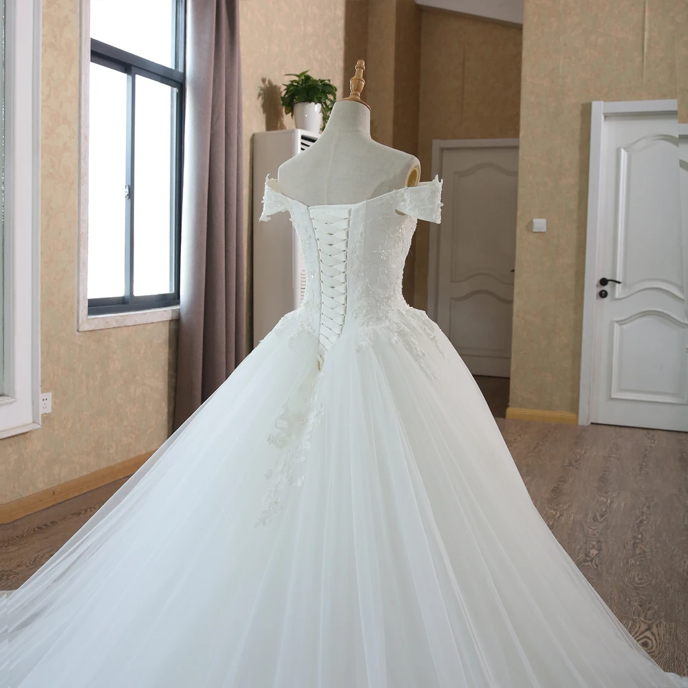 SL-100 Real Pictures White Ball Gown Bridal Dress mariage Vintage Muslim Plus Size Lace Wedding Dress 2020 Princess with Sleeve mermaid wedding dress