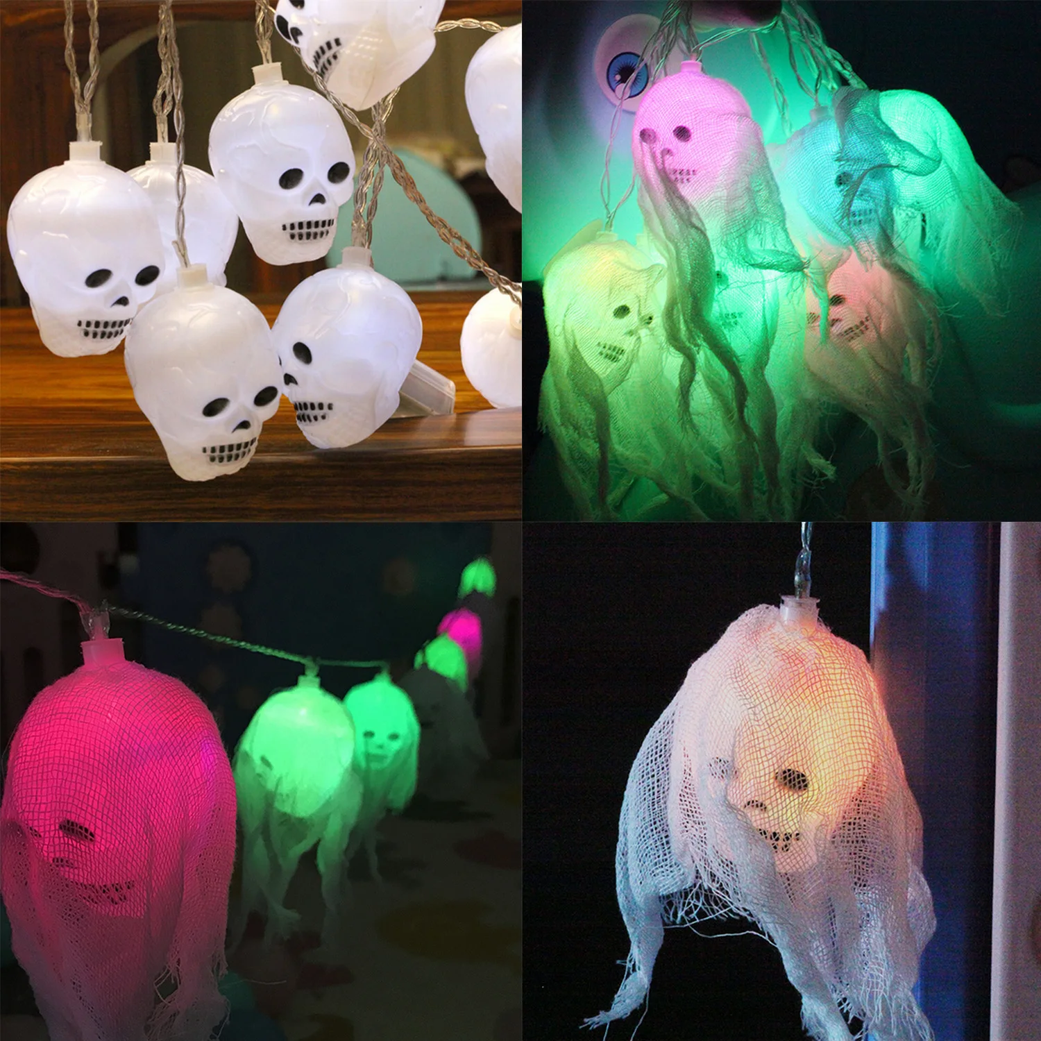 

Behogar 2.5m Battery Operated Skull 3D LED String Light with 10pcs Lights for Halloween Party Carnival KTV Bar Decoration Props