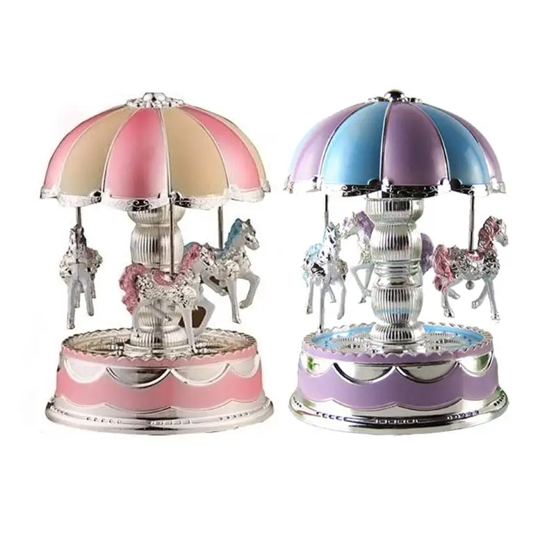 

LED Light Merry-Go-Round Music Box Christmas Birthday Gift Toy Carousel Plastic Music Box the Best Gift for Kids Random Color