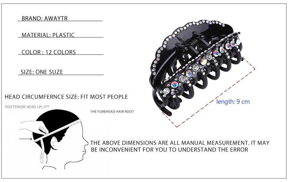 AWAYTR Модные Стразы зажим для волос заколка со стразами Для женщин женский день повязка на голову для девочек большой коготь волос аксессуары для волос Головные уборы повязка на голову