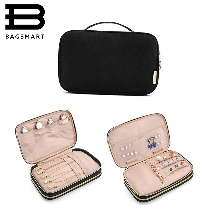 BAGSMART Travel Women Jewelry Bag Double Layer Necklace Holder Earring Ring Pouch Bracelet Watch