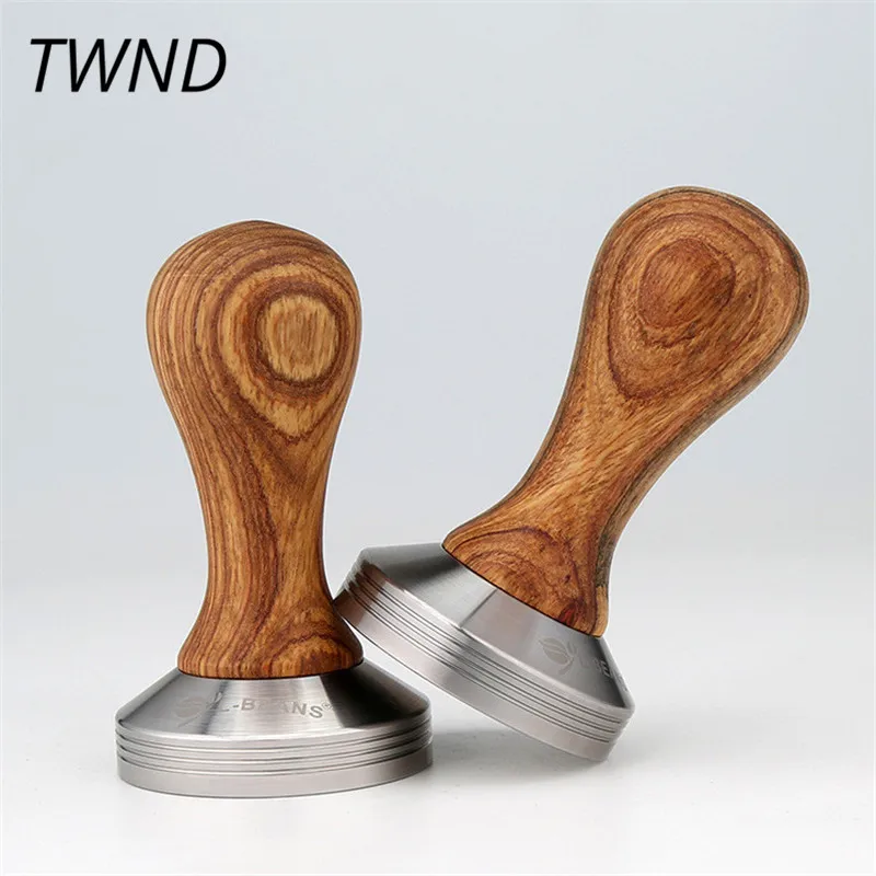 58mm ripple coffee tampers with wood handle stainless steel coffee bean