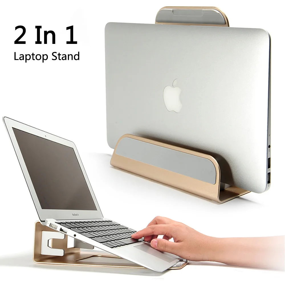 2 In 1 Function Aluminum Alloy Vertical Bracket Base/ Ergonomic Laptop Stand Cooling for Macbook Air Pro Retina 11 12 13 15 inch