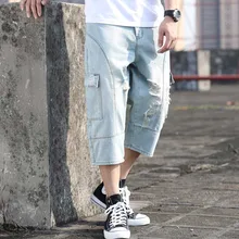 Рваные шорты Карго мужские модные джинсовые шорты в стиле пэчворк хлопковая свободная мешковатые Ретро корейский стиль шорты-шаровары джинсы человек одежда