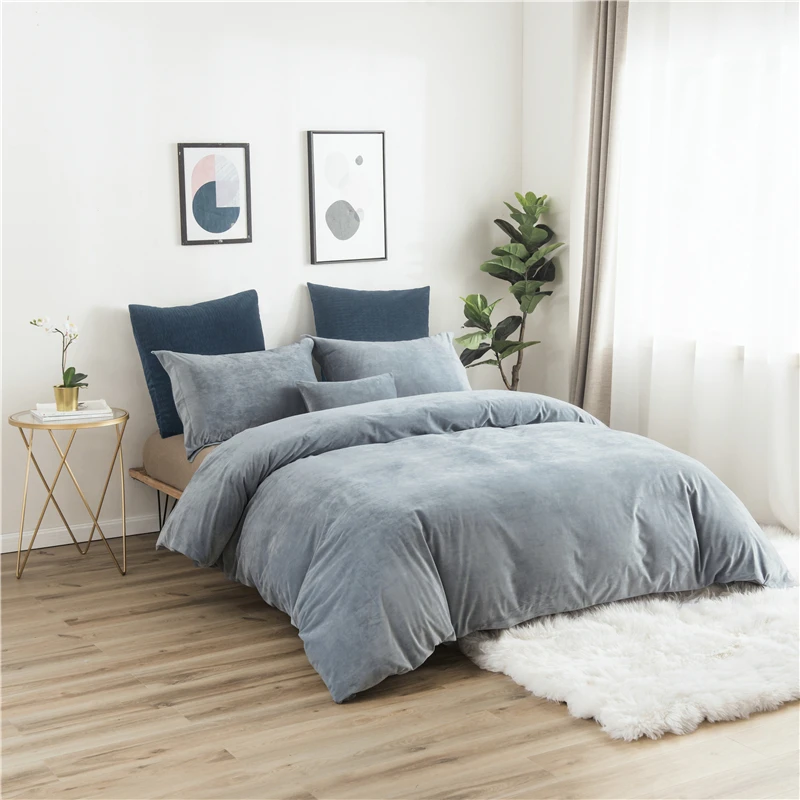

PHF 100% Velvet Duvet Cover Set Blue Quilt Comforter Blanket Bedding Covers Queen King Size Comforter Set For Bedding Room