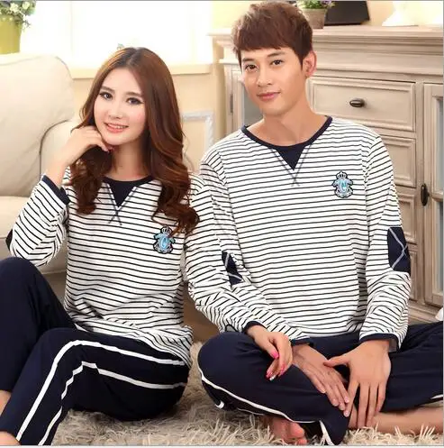 Spring Autumn 100% Cotton Couple Sleep&Loung Nightwear Stripes Pajama Sets Women and Men's Pajamas Comfy Sleepwear for Lover Spring Autumn 100% Cotton Couple Sleep&Loung Nightwear Stripes Pajama Sets Women and Men's Pajamas Comfy Sleepwear for Lover