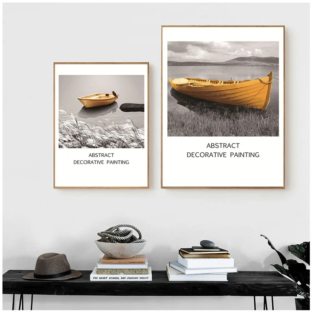 Hd-принты на холсте картины черно-белые пейзажные лодки картины модульные настенные искусства морской пейзаж плакаты гостиная домашний