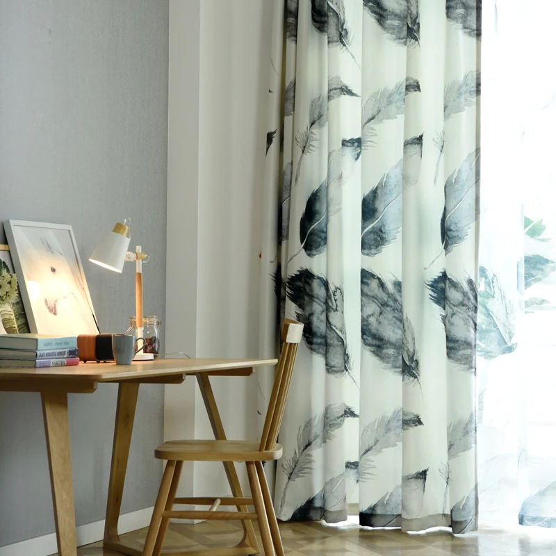 

Single Panels Nordic Style 3D Curtains For Bedroom Feather Pattern Kitchen Textiles Gray Curtain Window Living Room