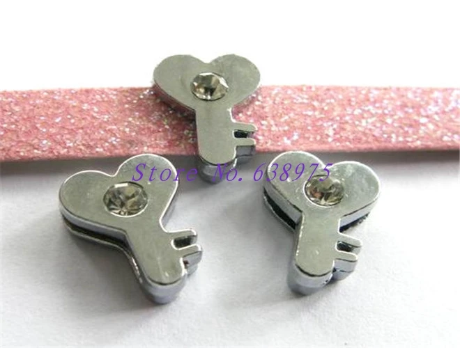 20pcs 50pcs 8mm Key with one rhinestone Slide Charms Fit Pet Dog Cat
