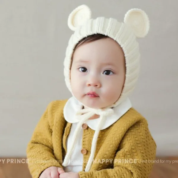

New fashion baby pom pom hat Boy Girl Winter Thicken warm hats for kids Cubs Ear kids beanie Knitted Solid cute Baby Caps