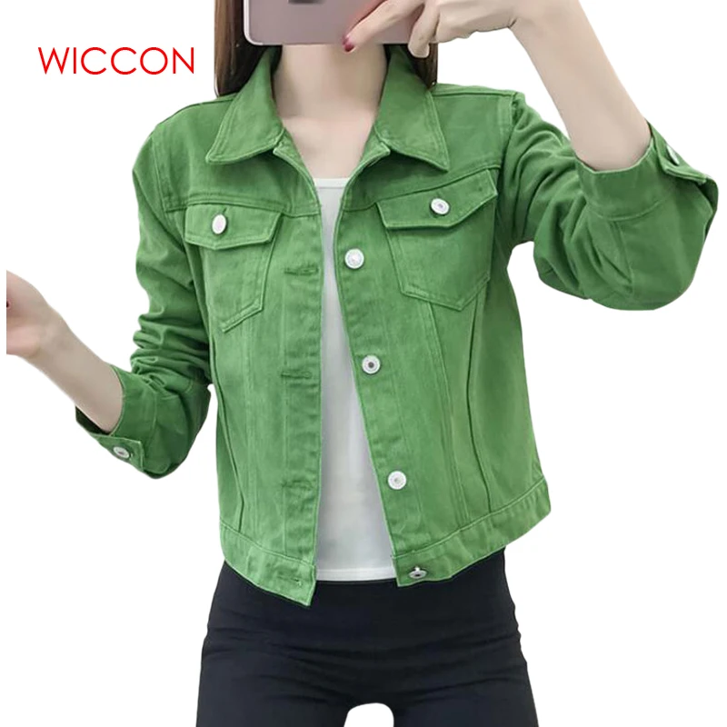 2019 الربيع ارتداء 5 ألوان الخريف المرأة جينز غير رسمي سترة جينس قصير معطف السيدات تتحول إلى أسفل طوق الدنيم سترة