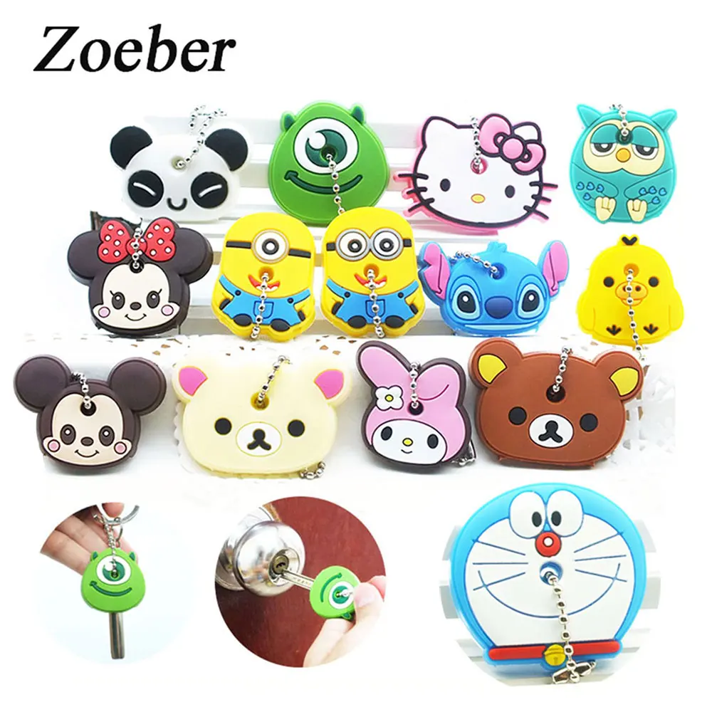 ZOEBER 2 PCS bonito Dos Desenhos Animados Anime chaveiro tampa chave tampa do teclado de Silicone mulheres olá kitty Anel Minnie carro Garfield Keychain