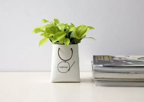 Zakka Japanese Style Ceramic Paper Bag Desktop Storage Bag Vase
