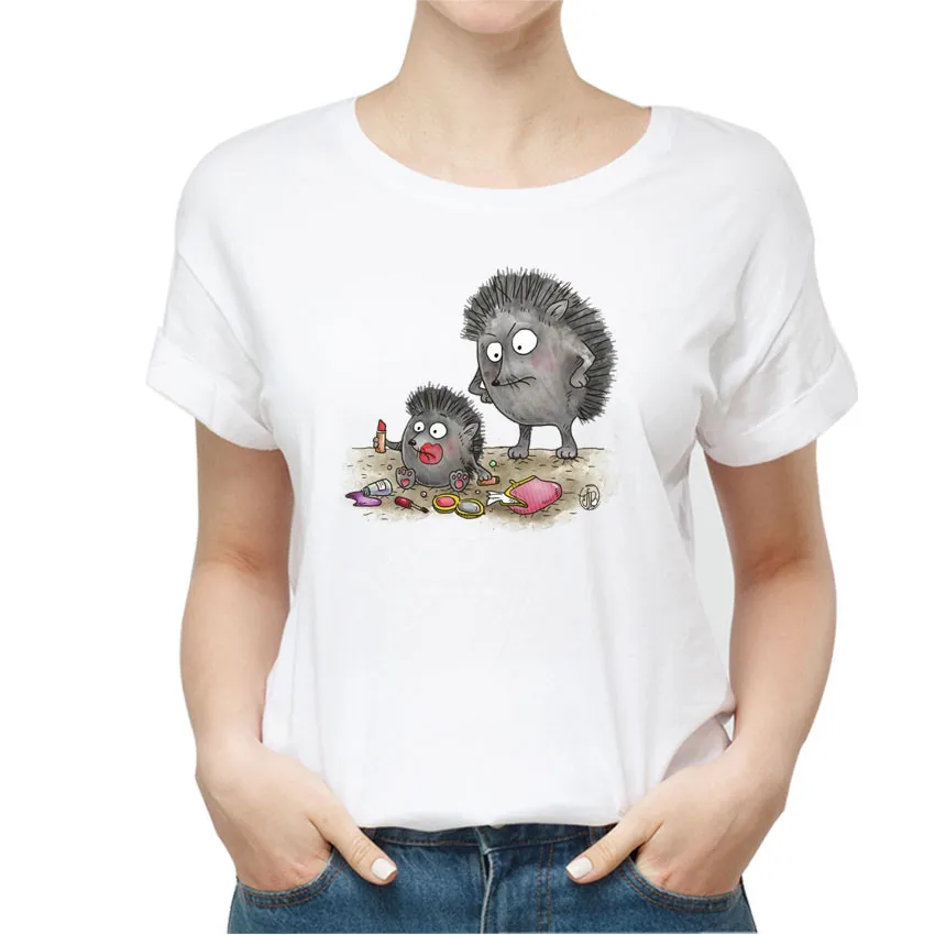 

Cute Animal Cartoon Harajuku Female T shirt Funny Hedgehog Print Women Tshirt Casual Lovely Short Sleeve Lady Tees Kawaii Tops