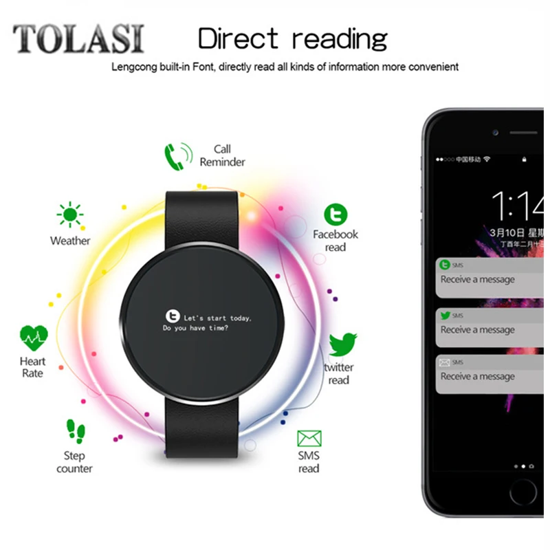 

TOLASI Waterproof Smart Watch Bracelet Sport Wristband Fitness Tracker Heart Rate Blood Pressure Smartwatch for Android IOS