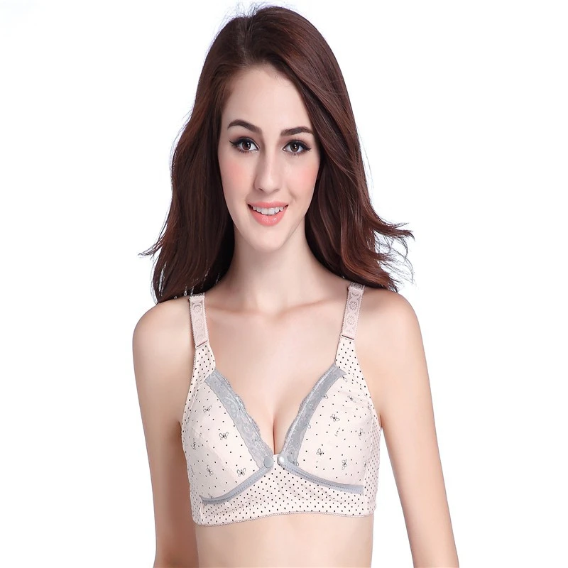 4 Pregnant Women Bra Nursing Maternity Breastfeeding Bras Front Open Button Cotton Nursing Wirefree Bra without Underwire Bees