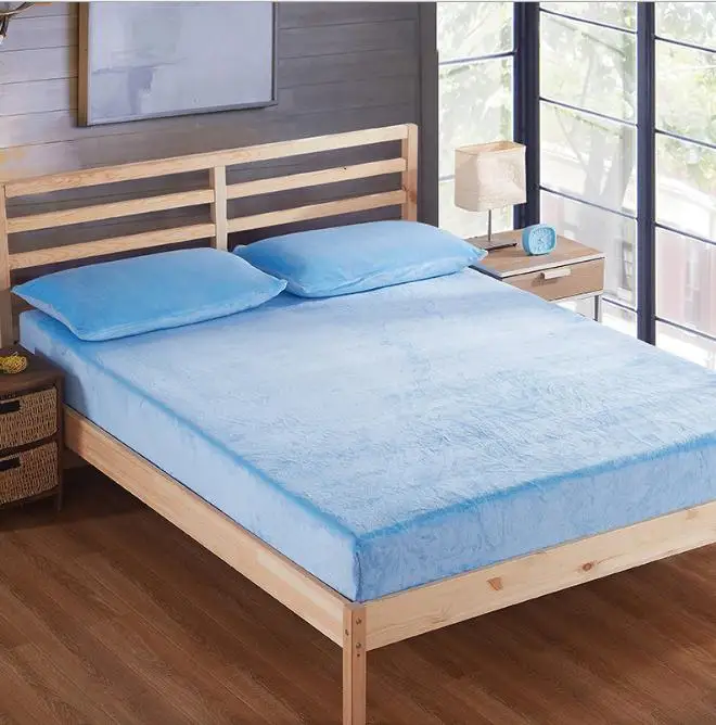

Velvet Warm Flannel Winter Thicker twin full queen size bed sheet Non-slip elastic Mattress Cover blue pink gray Fitted sheet