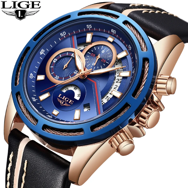 2018 LIGE New Men Watches Fashion Top Brand Luxury Leather Sports Watch Men Business Waterproof Quartz Clock Relogio Masculino