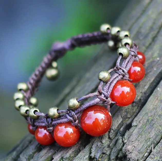 

Red stone chalcedony beads bracelets for women 4 colors vintage copper color jewelry bohemian women bracelet gift 0841
