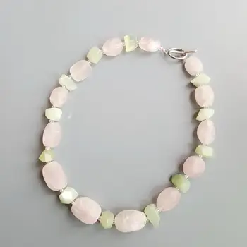 

Lii Ji Real Rose Quartzs with Green Jades Beads Necklace Toggle Clasp Necklace 50cm/20'' for Women Summer