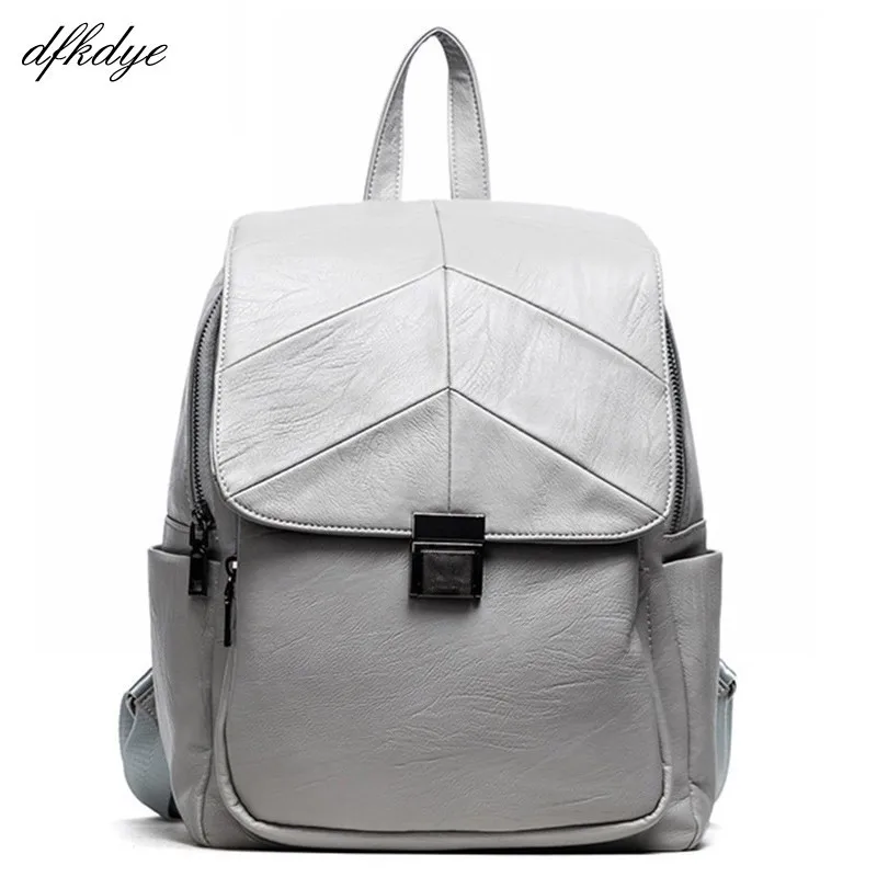

Bag For Teenage Girls Hasp Casual Women Travel Backpack Lady Grey Fresh Backpacks Pu Leather School Bags Mochila Bookbag