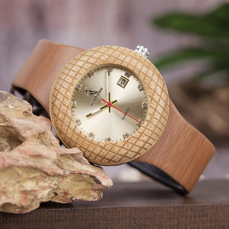 BOBO BIRD Luxury Men Watch Wood Nest Case Design Leather Band for Father's Day Gift Customized
