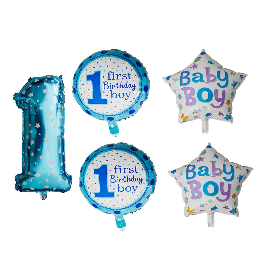 5pcs/set Cute Foil Balloons Baby Shower 1st Birthday Wedding Party Decor Blue Boy Festive & Party Supplies