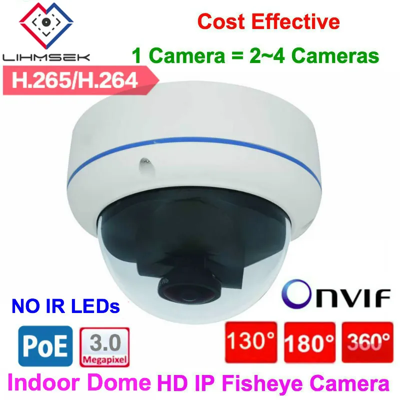 Lihmsek Indoor Dome IP Fisheye Camera 3MP Network POE
