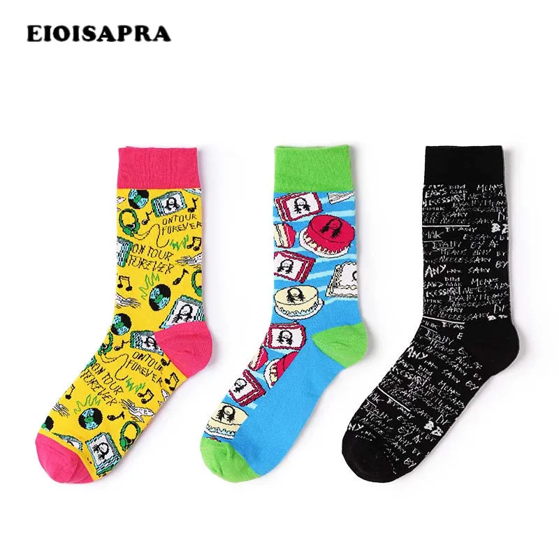 

[EIOISAPRA]British Style Word Music Pattern Happy Socks Men Skateboard Hip Hop Funny Socks Unisex Crew Socks Calcetines Hombre