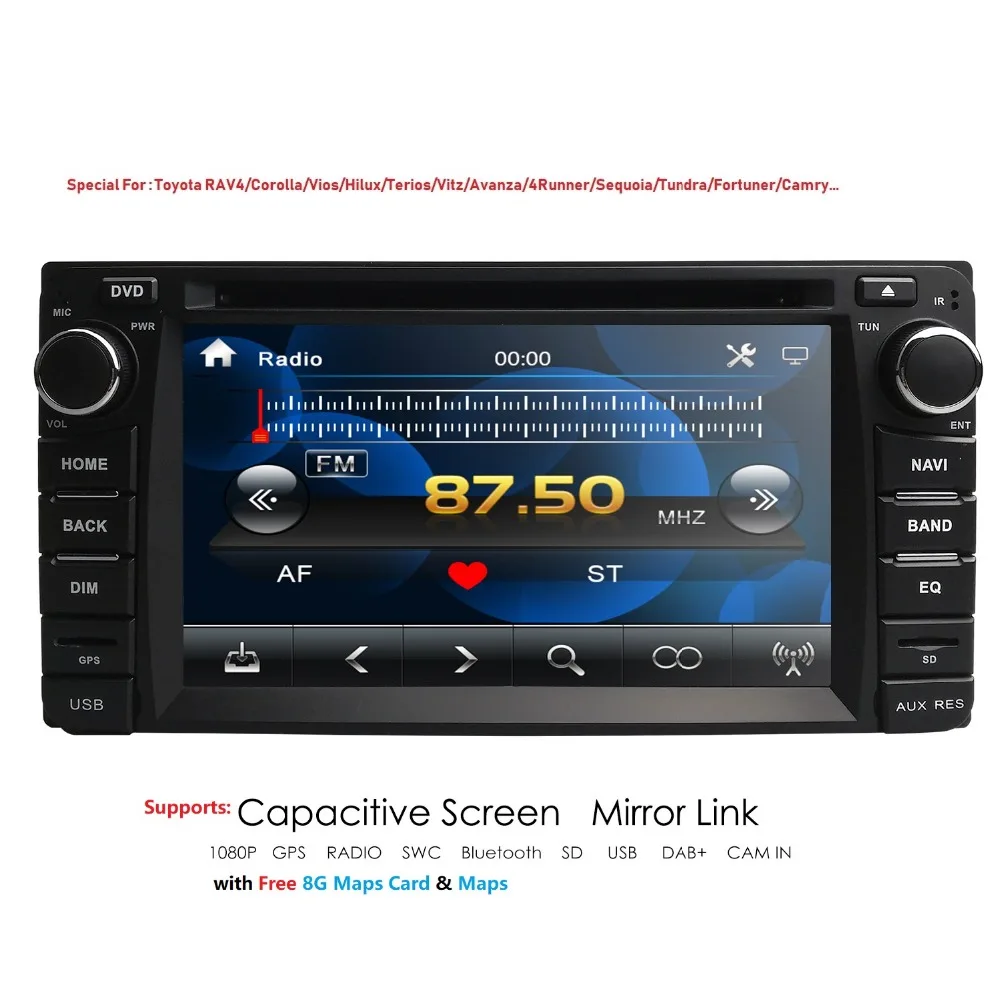cheap 2 DIN Car DVD GPS Player for Toyota Hilux Camry Corolla Prado RAV4 Radio Stereo In Dash steering wheel control map rds am fm bt