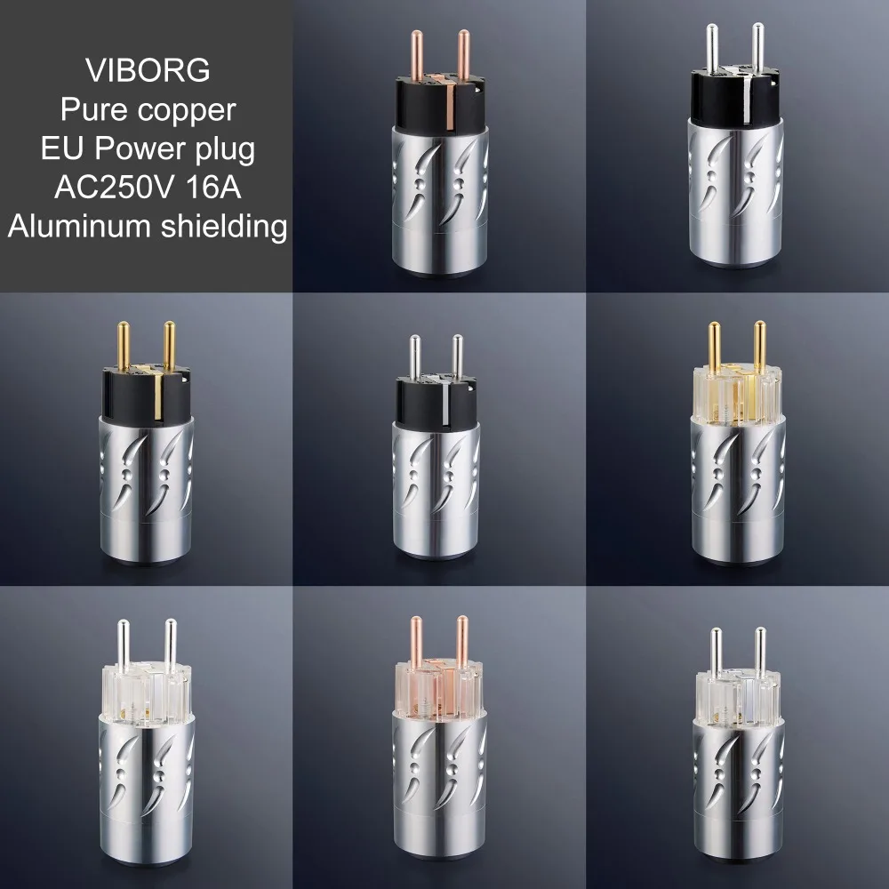 Viborg High End Mains AC EU Power Plug Schuko IEC Power Receptacle Connector Aluminum Shielding For HIFI Audio Power Cable DIY