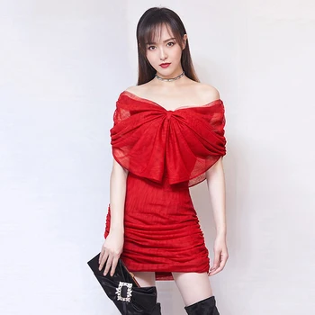 

Sexy Off The Shoulder Mini Dress 2019 Women Night Club Women Big Bows Bodycon Tight Mini Red Dress Birthday Luxury Party Dress