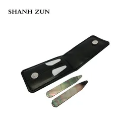 SHANH ZUN High Polish Pure Mother of Pearl Shell Collar Stays in Black PU Wallet Wedding Gift for Men 2.37 SHANH ZUN High Polish Pure Mother of Pearl Shell Collar Stays in Black PU Wallet Wedding Gift for Men 2.37