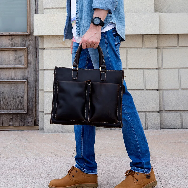 MAHEU кожаная сумка мужская 100% коровья кожа портфель с плечевым ремнем сумка для ноутбука с 2 передними карманами 2019 новая дизайнерская сумка