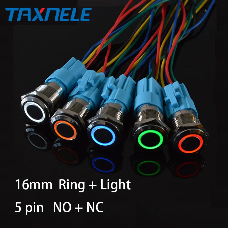 

16mm Waterproof Metal Push Button Switch Ring and LED light 9-24V 12V 110V 220V Momentary Latching 1NO 1NC Wide Voltage
