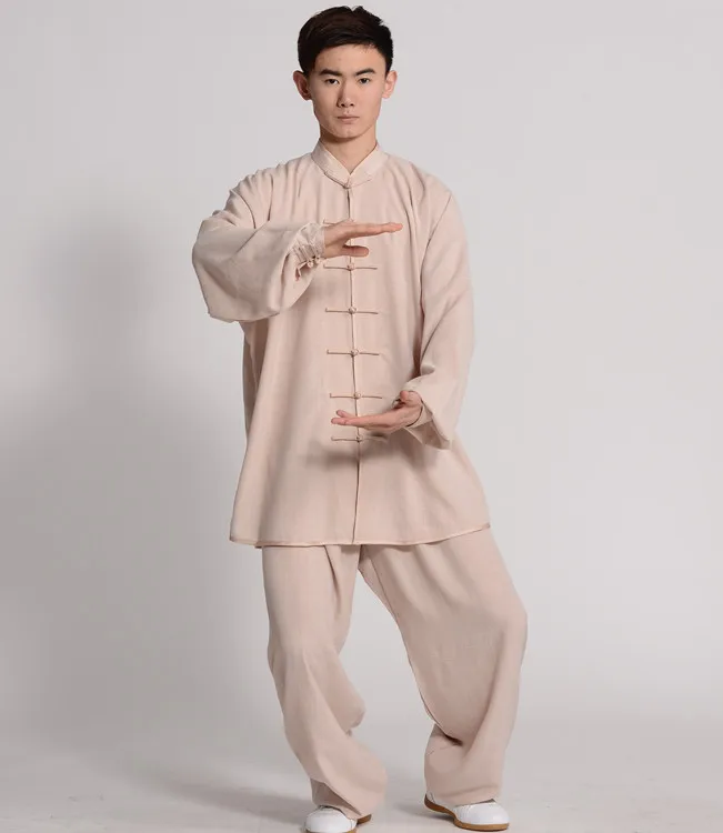 

2019 martial arts set Men women long short sleeve stand collar taiji clothes cotton hemp print martial arts uniform set