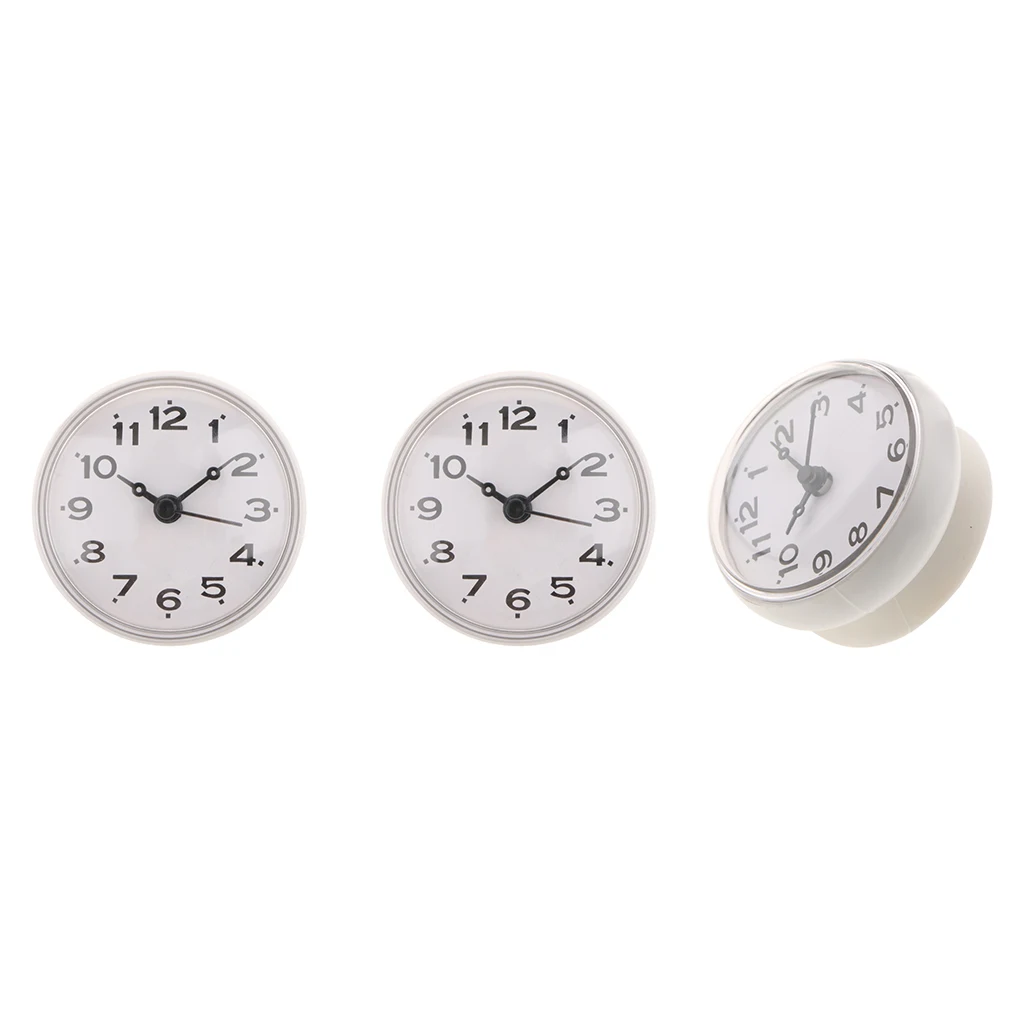 3pcs  European Style Small Waterproof Round Clock for Bathroom Suction Up Mirror Window Clock,  White