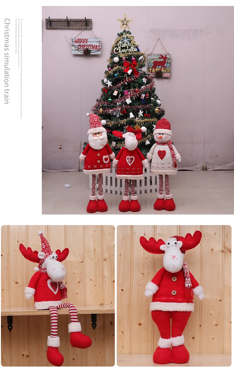 Большой размер выдвижные красные рождественские куклы год стоящий Санта-Клаус Снеговик Лось рождественские украшения игрушка Рождественская елка украшения