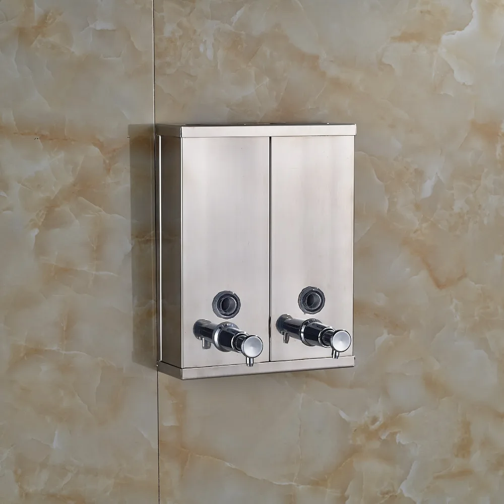 

Wholesale And Retail 1000ML Wall Mount Double Hand Soap Dispenser Stainless Steel Bathroom & Kitchen Square Liquid Soap Box