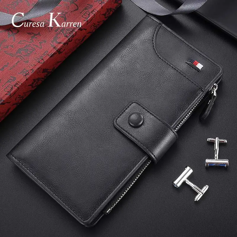 Европейская и американская мода, классический длинный и высококачественный мужской кошелек, многофункциональный кошелек на молнии, сумочка в подарок - Цвет: CPJ-03 Black