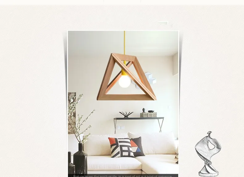 Подвесной светильник из дерева в скандинавском стиле, треугольный деревянный подвесной светильник, подвесной светильник, подвесной светильник для столовой, кухни, магазина