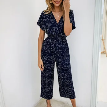 

Womens Playsuit Deep V Neck Slim Solid Office Lady Bodysuit Party Jumpsuit Romper Long Wide Leg Trousers Clubwear 2019