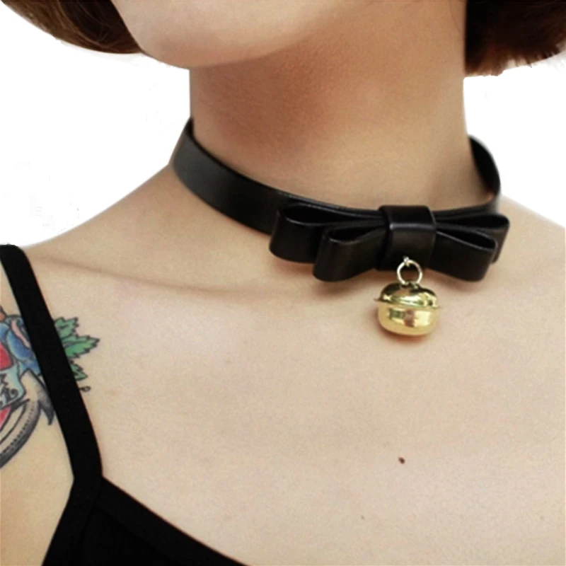 Женское кожаное ожерелье чокер с подвеской бантом|collier ras du cou|choker necklacenecklace women |