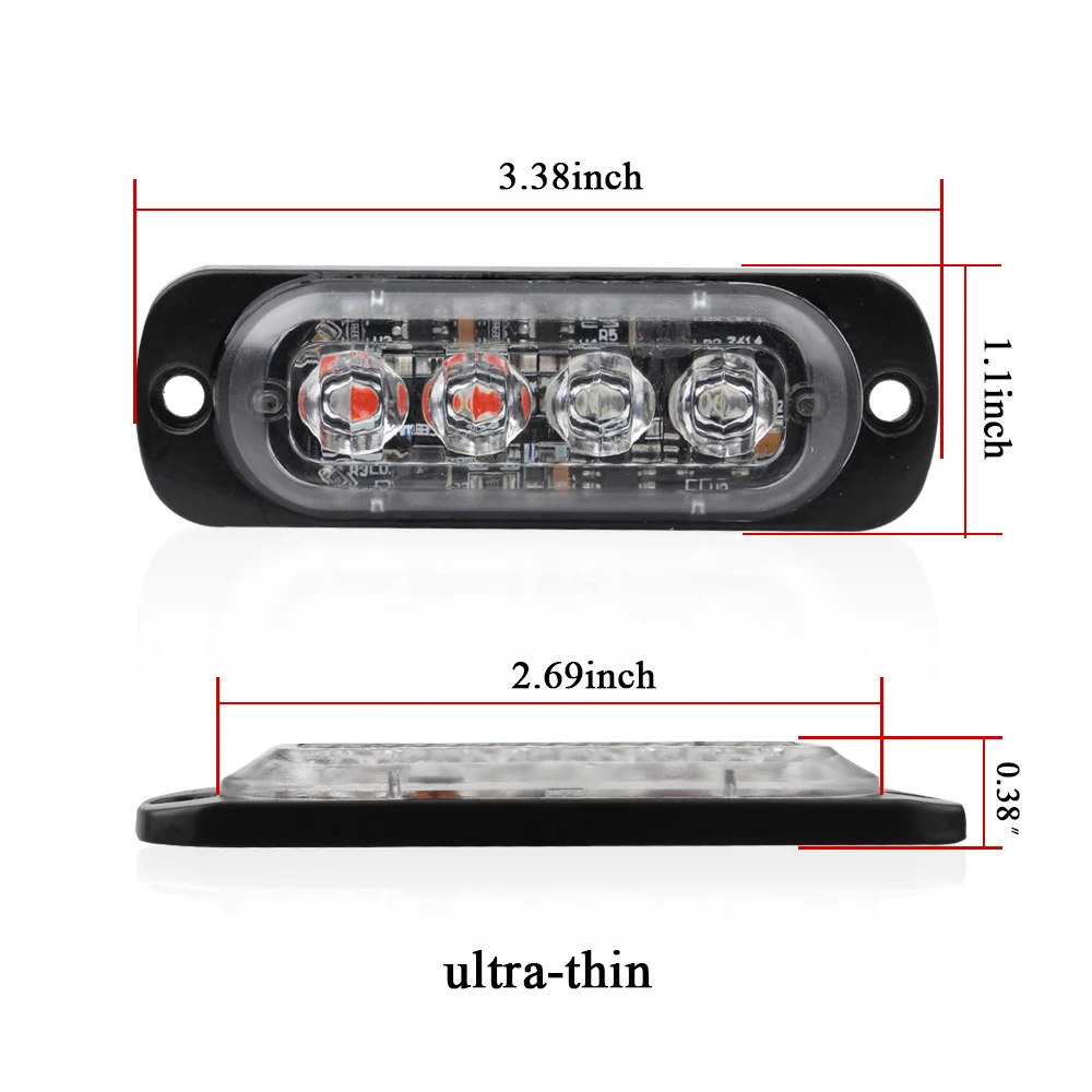 4LED Ultra-thin Strobe Light 12-24V Car Motorcycle Side Light Red blue White Amber Truck Warning strobe Police light 4LED Ultra-thin Strobe Light 12-24V Car Motorcycle Side Light Red blue White Amber Truck Warning strobe Police light